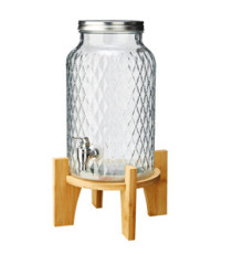 Caraffa con rubinetto - base bamboo - 5,6 L - vetro - trasparente - Leone