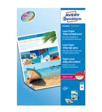 Carta laser - A4 - 200 gr - effetto extra glossy - bianco - Avery - conf. 100 fogli Carta laser - A4 - 200 gr - effetto extra glossy - bianco - Avery - conf. 100 fogli