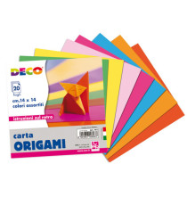 Carta per origami - 14x14cm - colori assortiti  - DECO - Conf. da 20 fogli Carta per origami - 14x14cm - colori assortiti  - DECO - Conf. da 20 fogli