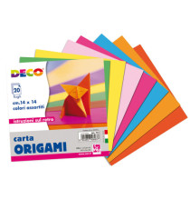 Carta per origami - 14x14cm - colori assortiti  - DECO - Conf. da 20 fogli Carta per origami - 14x14cm - colori assortiti  - DECO - Conf. da 20 fogli