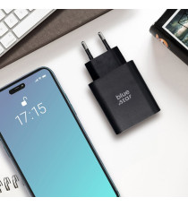 Caricabatterie da muro 2 porte USB-C e USB-A 3A Blue Star 25W PD nero type-c caricatore QC 4.0 Quick Charge 4.0 Adaptive Fast