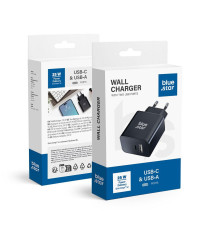 Caricabatterie da muro 2 porte USB-C e USB-A 3A Blue Star 25W PD nero type-c caricatore QC 4.0 Quick Charge 4.0 Adaptive Fast