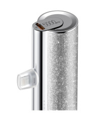 Power bank compatto Veger W0573P silver glitterato con connettore lightning integrato 5000mAh PD QC3.0 2.4A 12W ricarica rapida Power bank compatto Veger W0573P silver glitterato con connettore lightning integrato 5000mAh PD QC3.0 2.4A 12W ricarica rapida