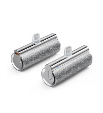 Power bank compatto Veger W0573P silver glitterato con connettore lightning integrato 5000mAh PD QC3.0 2.4A 12W ricarica rapida Power bank compatto Veger W0573P silver glitterato con connettore lightning integrato 5000mAh PD QC3.0 2.4A 12W ricarica rapida