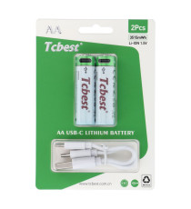 Batterie ricaricabili con presa type-c Tcbest 2pz stilo R6 (AA) 950 mAh cavo usb-a con 2 type-C,basta un cavo per ricaricarle