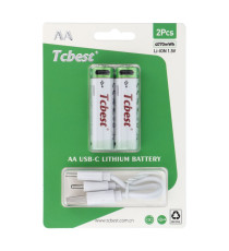 Batterie ricaricabili con presa type-c Tcbest 2pz stilo R6 (AA) 1100 mAh cavo usb-a con 2 type-C,basta un cavo per ricaricarle