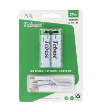 Batterie ricaricabili con presa type-c Tcbest 2pz stilo R6 (AA) 650 mAh cavo usb-a con 2 type-C,basta un cavo per ricaricarle