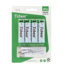Batterie ricaricabili con presa type-c Tcbest 4pz stilo R6 (AA) 650 mAh cavo usb-a con 2 type-C,basta un cavo per ricaricarle