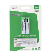Batterie ricaricabili con presa type-c Tcbest 2pz mini stilo R3 (AAA) 180 mAh usb-a con 2 type-C,basta un cavo per ricaricarle