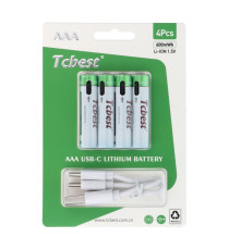 Batterie ricaricabili con presa type-c Tcbest 4pz mini stilo R3 (AAA) 180 mAh usb-a con 2 type-C,basta un cavo per ricaricarle