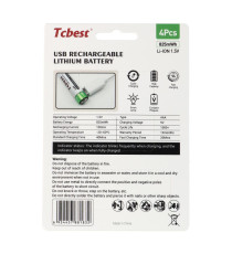 Batterie ricaricabili con presa type-c Tcbest 4pz mini stilo R3 (AAA) 220 mAh usb-a con 2 type-C,basta un cavo per ricaricarle