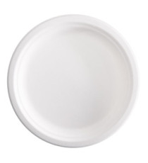 Piatto piano monouso - rotondo - diametro 23 cm - canna da zucchero - bianco - Signor Bio - conf. 125 pezzi Piatto piano monouso - rotondo - diametro 23 cm - canna da zucchero - bianco - Signor Bio - conf. 125 pezzi
