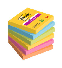 Blocco Post-it Super Sticky - 654-6SS-CARN - 76 x 76 mm - colori Carnival - 90 fogli - Post-it - conf- 6 pezzi