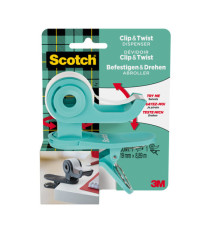 Dispenser Clip & Twist per nastro adesivo Magic - rotolo incluso da 1,9 cm x 9,8 m - menta - Scotch