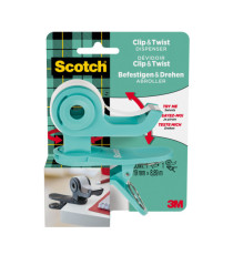 Dispenser Clip & Twist per nastro adesivo Magic - rotolo incluso da 1,9 cm x 9,8 m - menta - Scotch