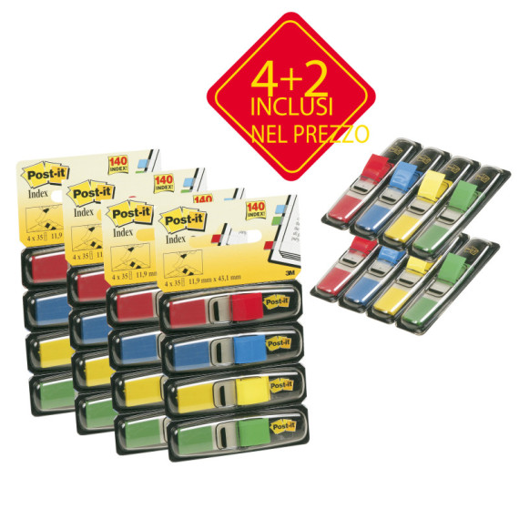 Segnapagina Post-it Index Mini - 683-6 - 4 colori classici - Value Pack 4+2 (blister da 140 segnapagina ciascuno) - Post