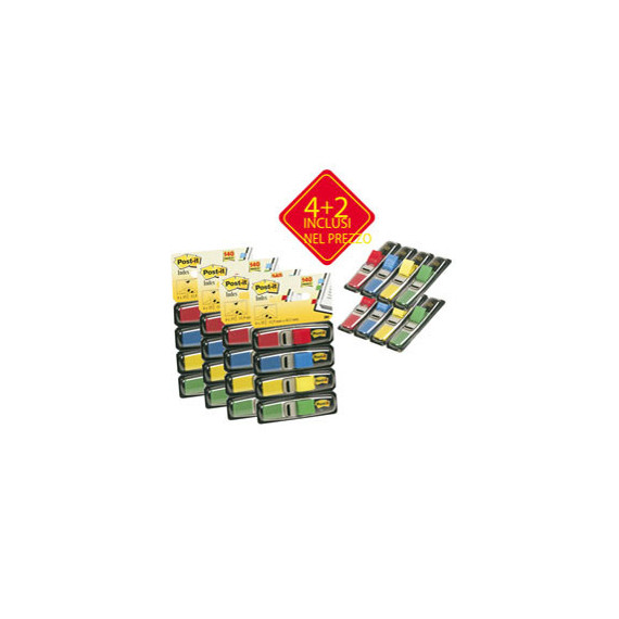 Segnapagina Post-it Index Mini - 683-6 - 4 colori classici - Value Pack 4+2 (blister da 140 segnapagina ciascuno) - Post