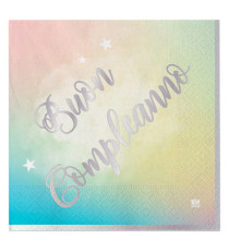 Tovagliolo Soft Rainbow - Buon Compleanno - 33 x 33 cm - carta - Big Party - conf. 20 pezzi Tovagliolo Soft Rainbow - Buon Compleanno - 33 x 33 cm - carta - Big Party - conf. 20 pezzi