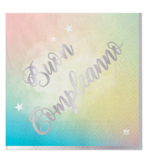 Tovagliolo Soft Rainbow - Buon Compleanno - 33 x 33 cm - carta - Big Party - conf. 20 pezzi Tovagliolo Soft Rainbow - Buon Compleanno - 33 x 33 cm - carta - Big Party - conf. 20 pezzi