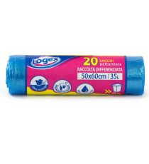 Sacchi per immondizia - 50x60 cm - 35 L - 9 micron - azzurro trasparente - Logex Professional - rotolo da 20 sacchetti Sacchi per immondizia - 50x60 cm - 35 L - 9 micron - azzurro trasparente - Logex Professional - rotolo da 20 sacchetti