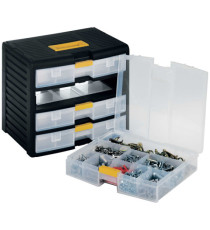 Cassettiera portautensili modulare Store-Age - 4 cassetti - con maniglia - 39,1 x 29 x 33,4 cm - PPL - trasparente/nero Cassettiera portautensili modulare Store-Age - 4 cassetti - con maniglia - 39,1 x 29 x 33,4 cm - PPL - trasparente/nero
