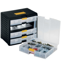 Cassettiera portautensili modulare Store-Age - 4 cassetti - con maniglia - 39,1 x 29 x 33,4 cm - PPL - trasparente/nero