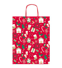 Shopper in carta kraft - con manici - 16 x 21 x 8 cm - fantasia natale - Rex Sadoch