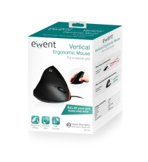 Mouse ergonomico verticale Ewent EW3156 nero, ottico con cavo usb da 1.25mt, 5 tasti + rotella 1000dpi