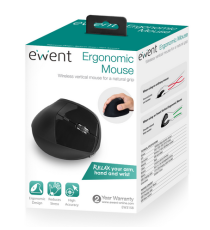Mouse wireless ergonomico verticale Ewent EW3158 nero, con batteria al litio ricaricabile 5 tasti + rotella fino a 1600dpi