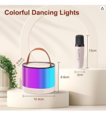 Altoparlante speaker bluetooth 5.2 5W karaoke con 2 microfon1, casse stile retrò, ricarica usb-c, autonomia 12 ore, fino a 10mt