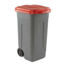 Bidone mobile - 49x54x85 cm - con chiusura a clip - 100 L - grigio/rosso - Mobil Plastic Bidone mobile - 49x54x85 cm - con chiusura a clip - 100 L - grigio/rosso - Mobil Plastic