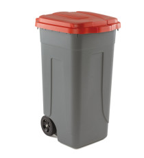 Bidone mobile - 49x54x85 cm - con chiusura a clip - 100 L - grigio/rosso - Mobil Plastic Bidone mobile - 49x54x85 cm - con chiusura a clip - 100 L - grigio/rosso - Mobil Plastic