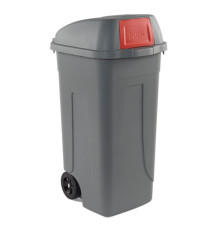 Bidone mobile Push - con coperchio - 49x54x95 cm - 100 L - grigio/rosso - Mobil Plastic Bidone mobile Push - con coperchio - 49x54x95 cm - 100 L - grigio/rosso - Mobil Plastic