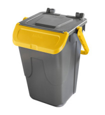 Contenitore portarifiuti Ecology - con sportello e maniglione - 35 L - grigio/giallo - Mobil Plastic Contenitore portarifiuti Ecology - con sportello e maniglione - 35 L - grigio/giallo - Mobil Plastic