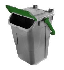 Contenitore portarifiuti Ecology - con sportello e maniglione - 35 L - grigio/verde - Mobil Plastic Contenitore portarifiuti Ecology - con sportello e maniglione - 35 L - grigio/verde - Mobil Plastic