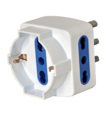 Adattatore triplo con spina 2P+T 16A - 2 prese bipasso 10/16A + 1 Schuko - MKC