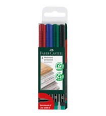 Pennarello Multimark universale con gomma - astuccio 4 colori - punta superfine 0,4 mm - Faber-Castell