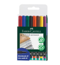 Pennarello Multimark universale permanente con gomma - punta media 1,0mm - astuccio 8 colori - Faber-Castell Pennarello Multimark universale permanente con gomma - punta media 1,0mm - astuccio 8 colori - Faber-Castell