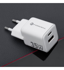 Caricabatterie da muro USB-A e USB-C type-c 35W 3A Forcell F-Energy Mini GaN III VT-35C bianco caricatore PD e Quick Charge 4.0