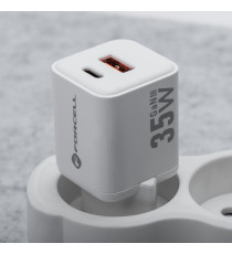 Caricabatterie da muro USB-A e USB-C type-c 35W 3A Forcell F-Energy Mini GaN III VT-35C bianco caricatore PD e Quick Charge 4.0
