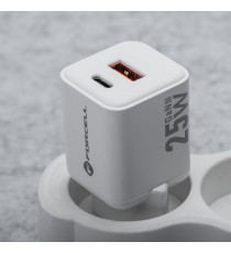 Caricabatterie da muro USB-A e USB-C type-c 25W 3A Forcell F-Energy Mini GaN III VT-25B bianco caricatore PD e Quick Charge 4.0