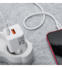 Caricabatterie da muro USB-A e USB-C type-c 25W 3A Forcell F-Energy Mini GaN III VT-25B bianco caricatore PD e Quick Charge 4.0