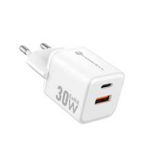 Caricabatterie da muro USB-A e USB-C type-c 30W 3A Forcell F-Energy Mini GaN III VT-35 bianco caricatore PD e Quick Charge 4.0