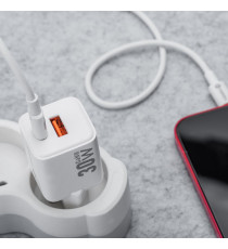 Caricabatterie da muro USB-A e USB-C type-c 30W 3A Forcell F-Energy Mini GaN III VT-35 bianco caricatore PD e Quick Charge 4.0
