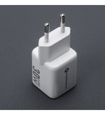 Caricabatterie da muro USB-A e USB-C type-c 30W 3A Forcell F-Energy Mini GaN III VT-35 bianco caricatore PD e Quick Charge 4.0