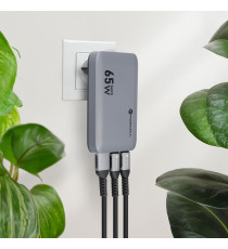 Caricabatterie da muro ultraslim 2 USB-C type-c e 1 USB-A 65W 4A Forcell F-Energy GaN III VT-47 caricatore PD e Quick Charge 4.0