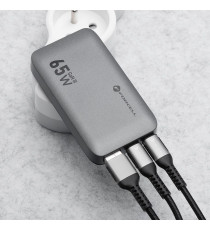 Caricabatterie da muro ultraslim 2 USB-C type-c e 1 USB-A 65W 4A Forcell F-Energy GaN III VT-47 caricatore PD e Quick Charge 4.0
