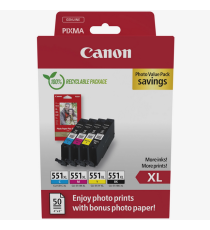 Multipack CLI-551XL BK-C-M-Y 6443B008 + 50 fogli carta photo 10X15 cartuccia originale per Canon IP 7250 MG5450 MG6350 551XL Multipack CLI-551XL BK-C-M-Y 6443B008 + 50 fogli carta photo 10X15 cartuccia originale per Canon IP 7250 MG5450 MG6350 551XL