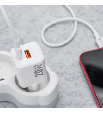 Caricabatterie da muro USB-A e USB-C type-c 20W 3A Forcell F-Energy Mini GaN III VT-35A bianco caricatore PD e Quick Charge 4.0
