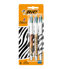 Penna sfera a scatto 4 Colori Animalier - 1.0 mm - Bic - conf. 3 pezzi